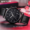 SANDA 1034 Reloj de lujo para hombre de negocios Reloj de cuero de cuarzo informal para hombre de tres ojos y seis pines a prueba de agua